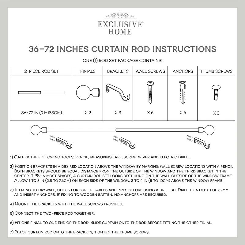 Exclusive Home Curtains Diana 1 IN Adjustable Curtain Rod