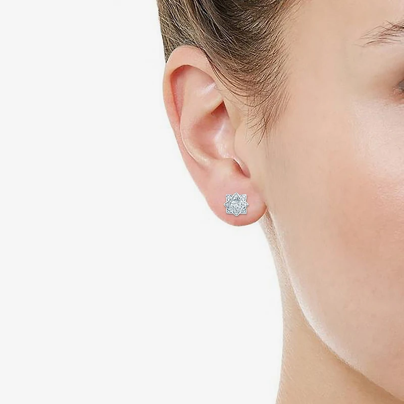 1/3 CT. T.W. Natural White Diamond Sterling Silver 11.1mm Flower Stud Earrings
