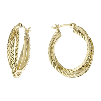 Silver Reflections 24K Gold Over Brass Hoop Earrings