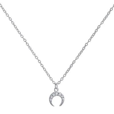 Silver Treasures Womens Cubic Zirconia Sterling Silver Curved 16 Inch Pendant Necklace