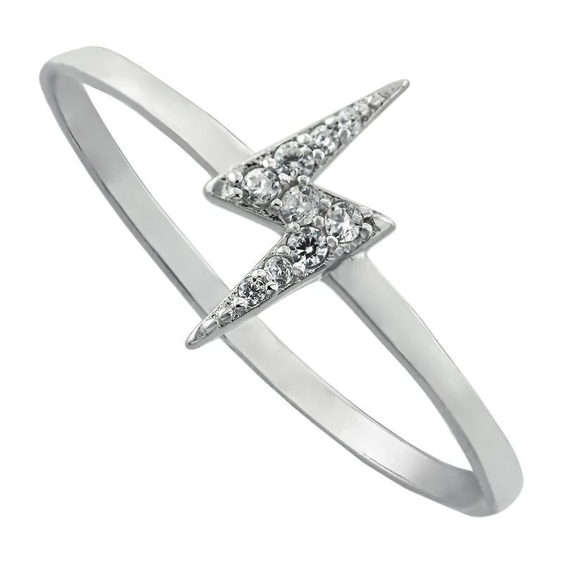 Silver Treasures Womens Cubic Zirconia Sterling Silver LIghtning Bolt Band