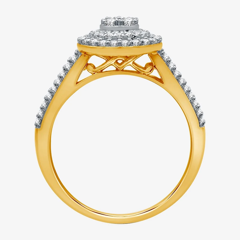 I Said Yes (H-I / I1) Womens 1 CT. T.W. Lab Grown White Diamond Sterling Silver or 14K Gold Over Pear Side Stone Halo Bridal Set