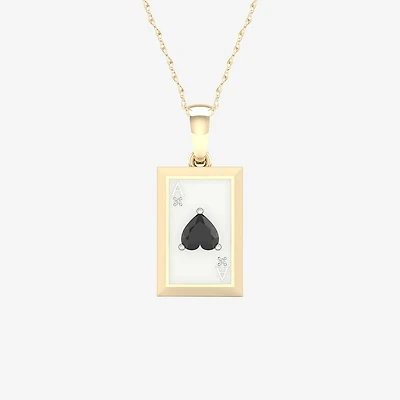 Ace Of Hearts Playing Card Mens Diamond Accent Genuine Black Onyx 10K Gold Sterling Silver Rectangular 18 Inch Pendant Necklace