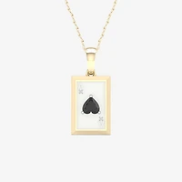 Ace Of Hearts Playing Card Mens Diamond Accent Genuine Black Onyx 10K Gold Sterling Silver Rectangular 18 Inch Pendant Necklace