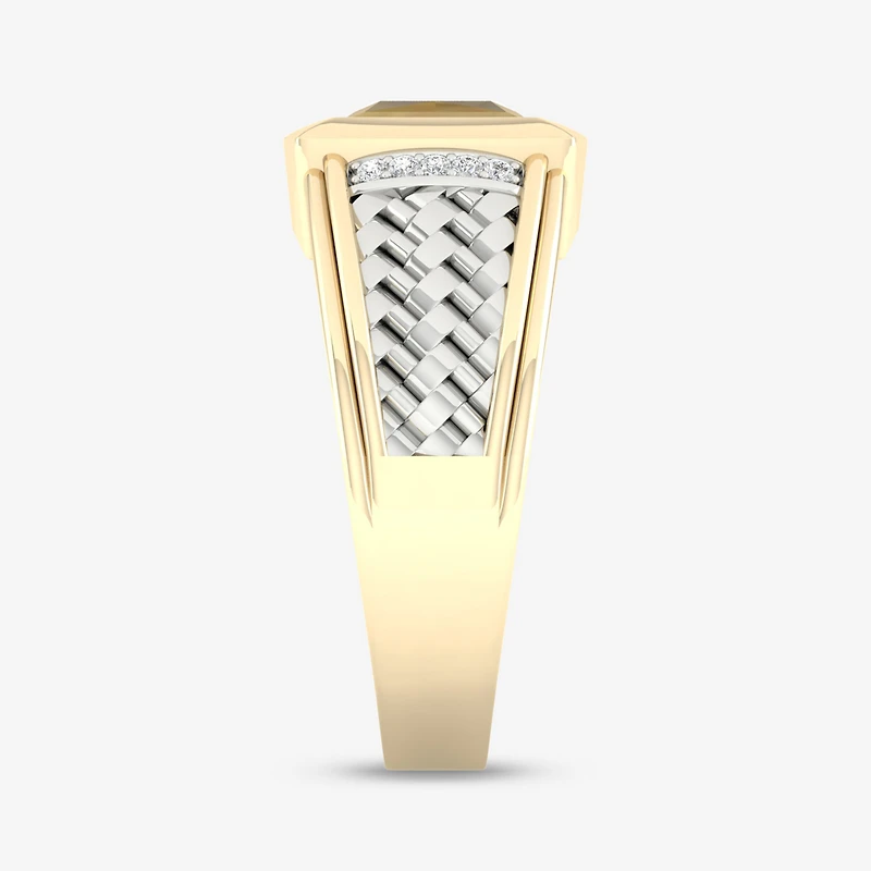 Mens Diamond Accent Genuine Brown Tiger's Eye 10K Gold Sterling Silver Fashion Ring