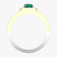Mens Lab Created Green Emerald 10K Gold Sterling Silver Fashion Ring
