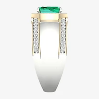 Mens Lab Created Green Emerald 10K Gold Sterling Silver Fashion Ring