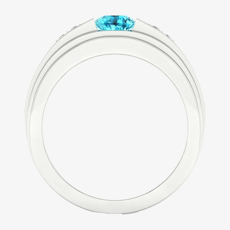 Mens Diamond Accent Genuine Blue Topaz Sterling Silver Fashion Ring