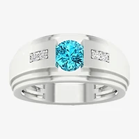 Mens Diamond Accent Genuine Blue Topaz Sterling Silver Fashion Ring
