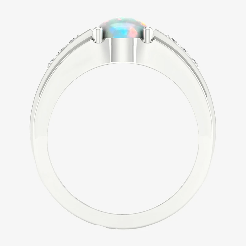 Mens Lab Created White Opal Sterling Silver Fashion Ring