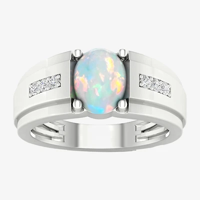 Mens Lab Created White Opal Sterling Silver Fashion Ring