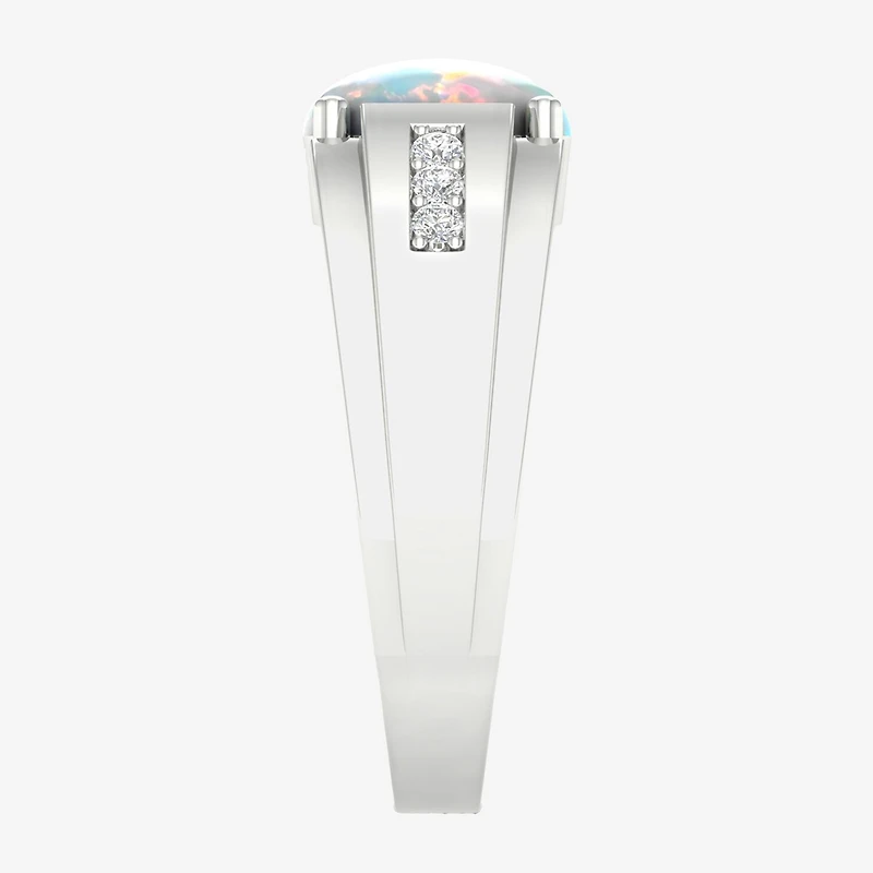 Mens Lab Created White Opal Sterling Silver Fashion Ring