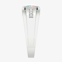Mens Lab Created White Opal Sterling Silver Fashion Ring
