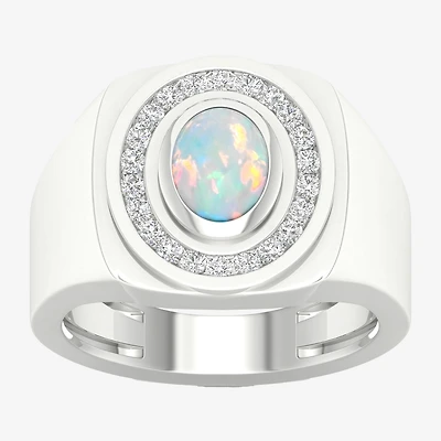 Mens Lab Created White Opal Sterling Silver Fashion Ring