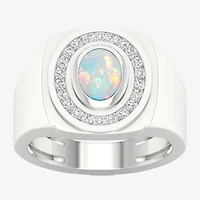 Mens Lab Created White Opal Sterling Silver Fashion Ring