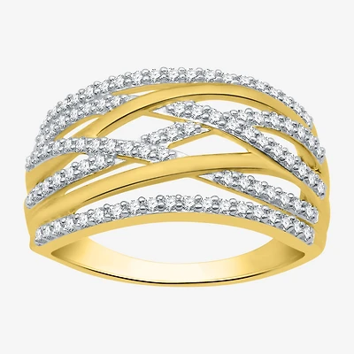Womens 1/2 CT. T.W. Natural White Diamond 14K Gold Over Silver Crossover Band