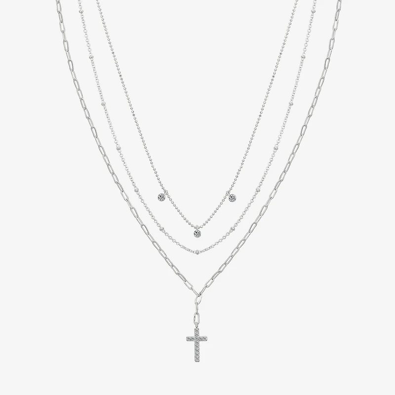 Gratitude & Grace Faith Trio Womens Crystal Pure Silver Over Brass Cross 3-pc. Necklace Set
