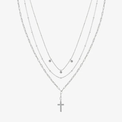 Gratitude & Grace Faith Trio Womens Crystal Pure Silver Over Brass Cross 3-pc. Necklace Set