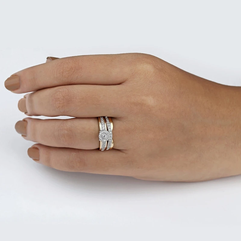 Unisex Adult 1/3 CT. T.W. Natural White Diamond 10K Two Tone Gold Side Stone Halo Bridal Set
