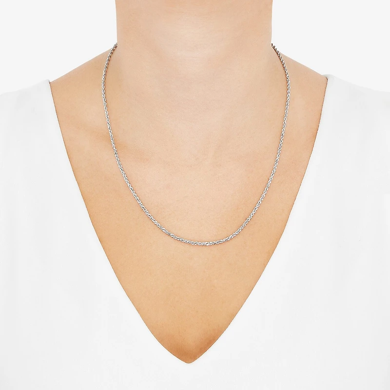 10K White Gold 18-24 Inch Hollow Rope Chain Necklace