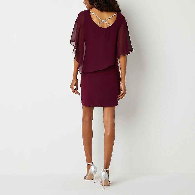 MSK Womens Crew Neck Short Sleeve Embellished Sheath Dress