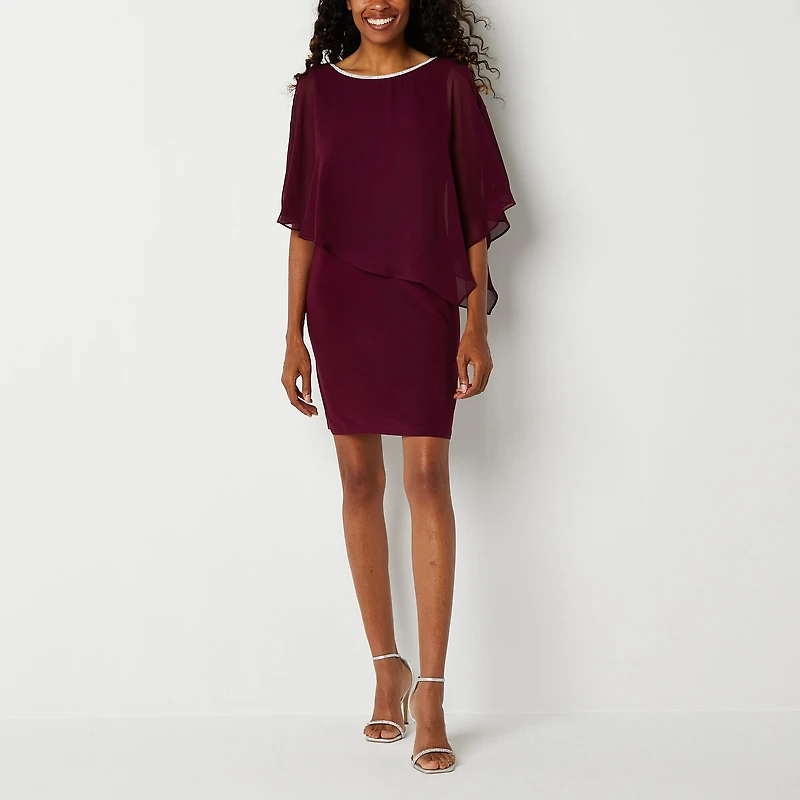 MSK Womens Crew Neck Short Sleeve Embellished Sheath Dress