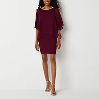 MSK Womens Crew Neck Short Sleeve Embellished Sheath Dress