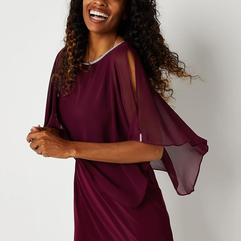 MSK Womens Crew Neck Short Sleeve Embellished Sheath Dress