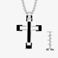 Mens Stainless Steel and Black Cable Cross Pendant