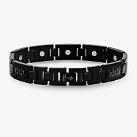 Mens Black Titanium with Blue Carbon Fiber Inlay Bracelet