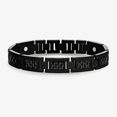 Mens Black Titanium with Blue Carbon Fiber Inlay Bracelet