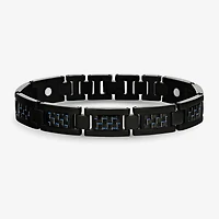 Mens Black Titanium with Blue Carbon Fiber Inlay Bracelet