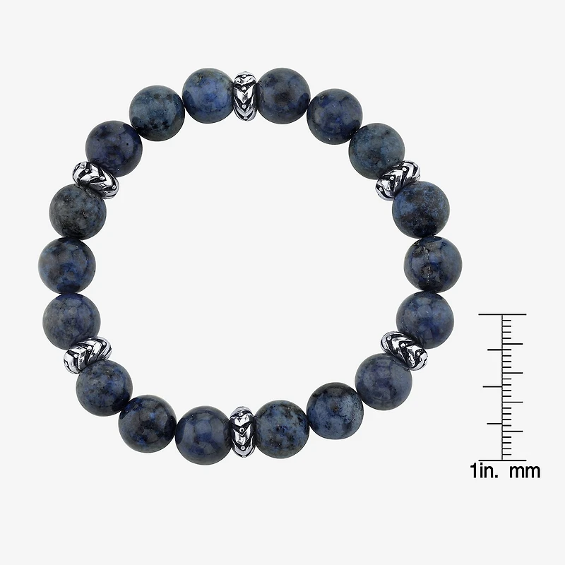 Mens Blue Sterling Silver Beaded Bracelet