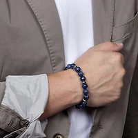 Mens Blue Sterling Silver Beaded Bracelet