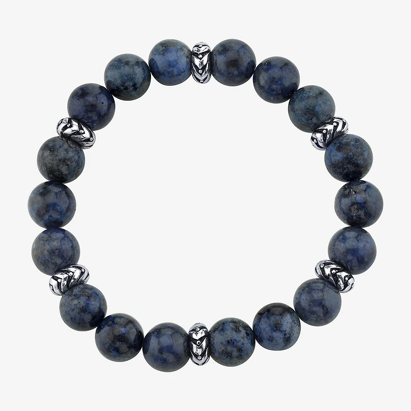 Mens Blue Sterling Silver Beaded Bracelet