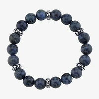 Mens Blue Sterling Silver Beaded Bracelet