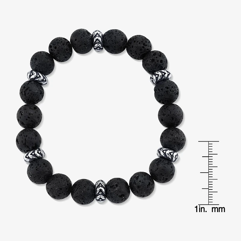 Mens Black Sterling Silver Beaded Bracelet