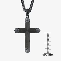 Wooden Inlay Mens Stainless Steel Cross 24 Inch Pendant Necklace