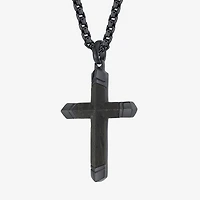 Wooden Inlay Mens Stainless Steel Cross 24 Inch Pendant Necklace