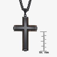 Wooden Mens Stainless Steel Cross 24 Inch Pendant Necklace