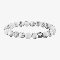 Mens White Howlite Sterling Silver Beaded Bracelet