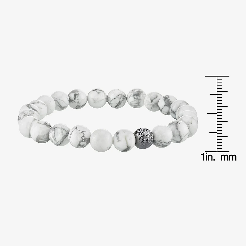 Mens White Howlite Sterling Silver Beaded Bracelet