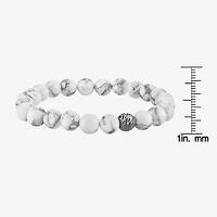 Mens White Howlite Sterling Silver Beaded Bracelet