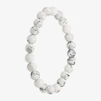 Mens White Howlite Sterling Silver Beaded Bracelet