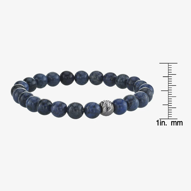 Mens Blue Agate Sterling Silver Beaded Bracelet