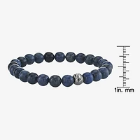 Mens Blue Agate Sterling Silver Beaded Bracelet