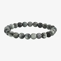 Mens Gray Agate Sterling Silver Beaded Bracelet