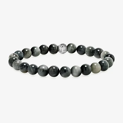 Mens Gray Agate Sterling Silver Beaded Bracelet