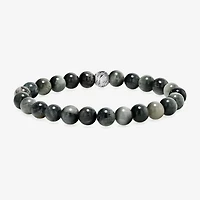 Mens Gray Agate Sterling Silver Beaded Bracelet