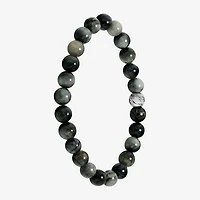 Mens Gray Agate Sterling Silver Beaded Bracelet